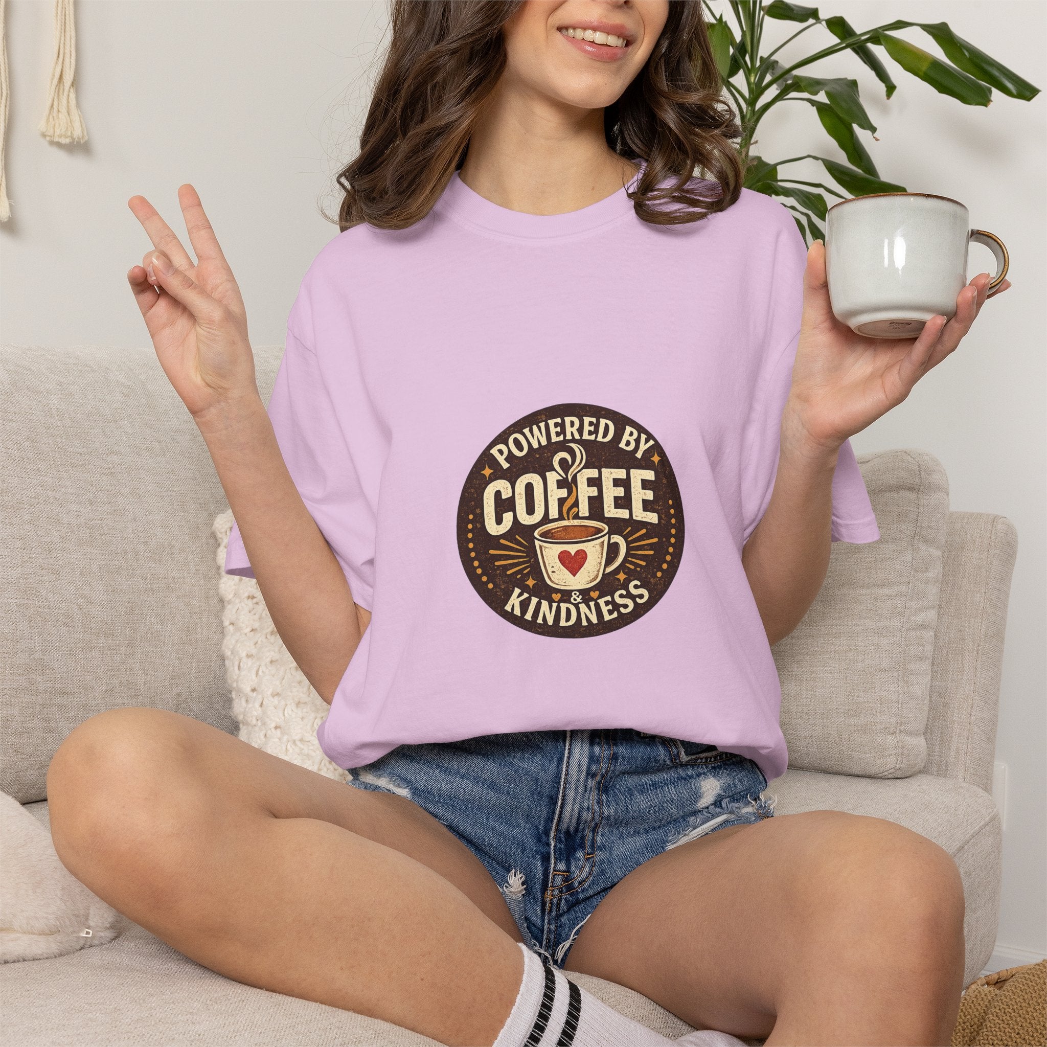 Powered by Coffee & Kindness | Vintage Comfort Colors® Graphic Teacher Tee