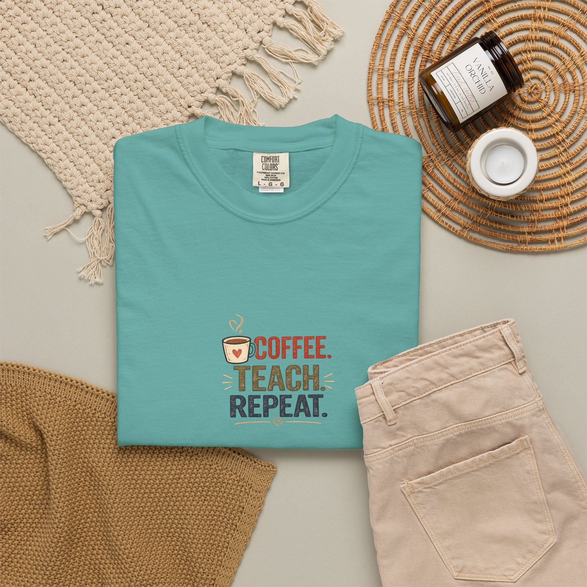 Coffee. Teach. Repeat. | Premium Comfort Colors® Teacher T-Shirt