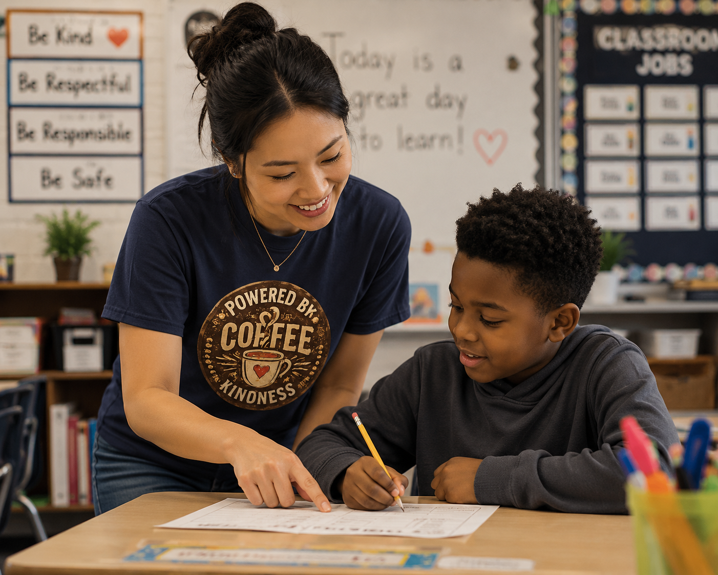 Powered by Coffee & Kindness | Vintage Comfort Colors® Graphic Teacher Tee