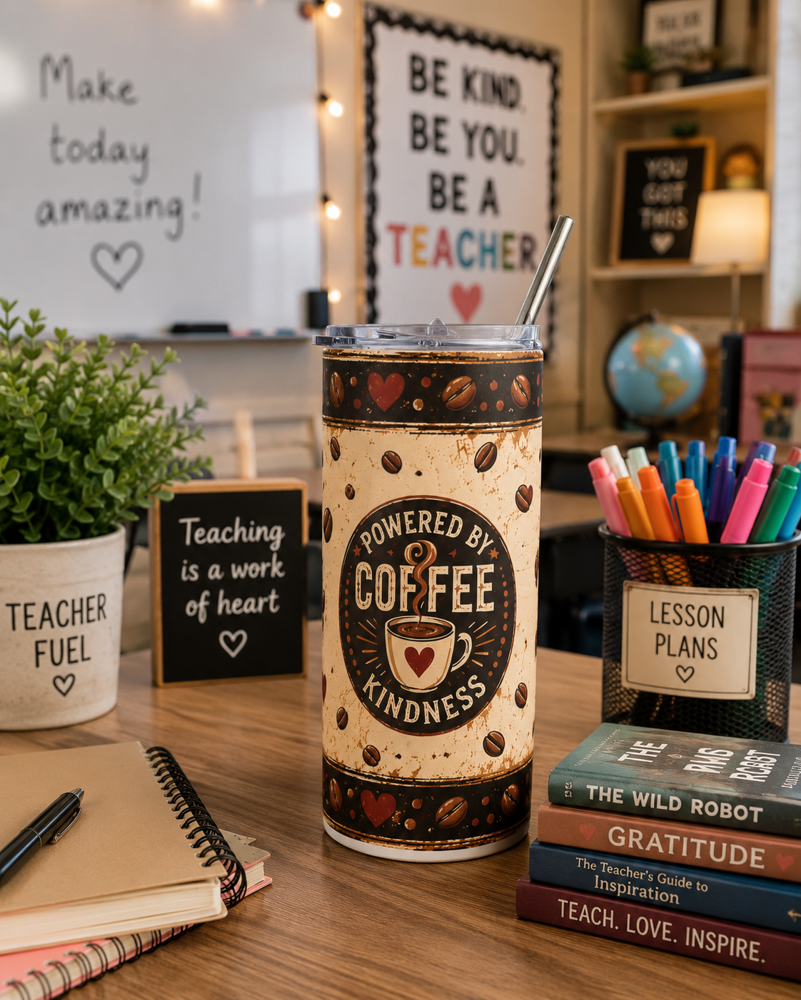 Powered by Coffee & Kindness | 20 oz Stainless Steel Teacher Tumbler