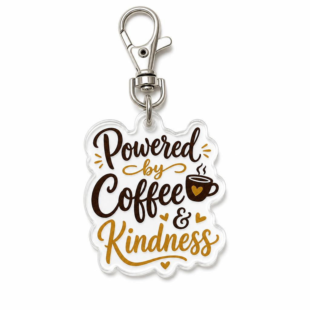 Powered by Coffee & Kindness acrylic keychain