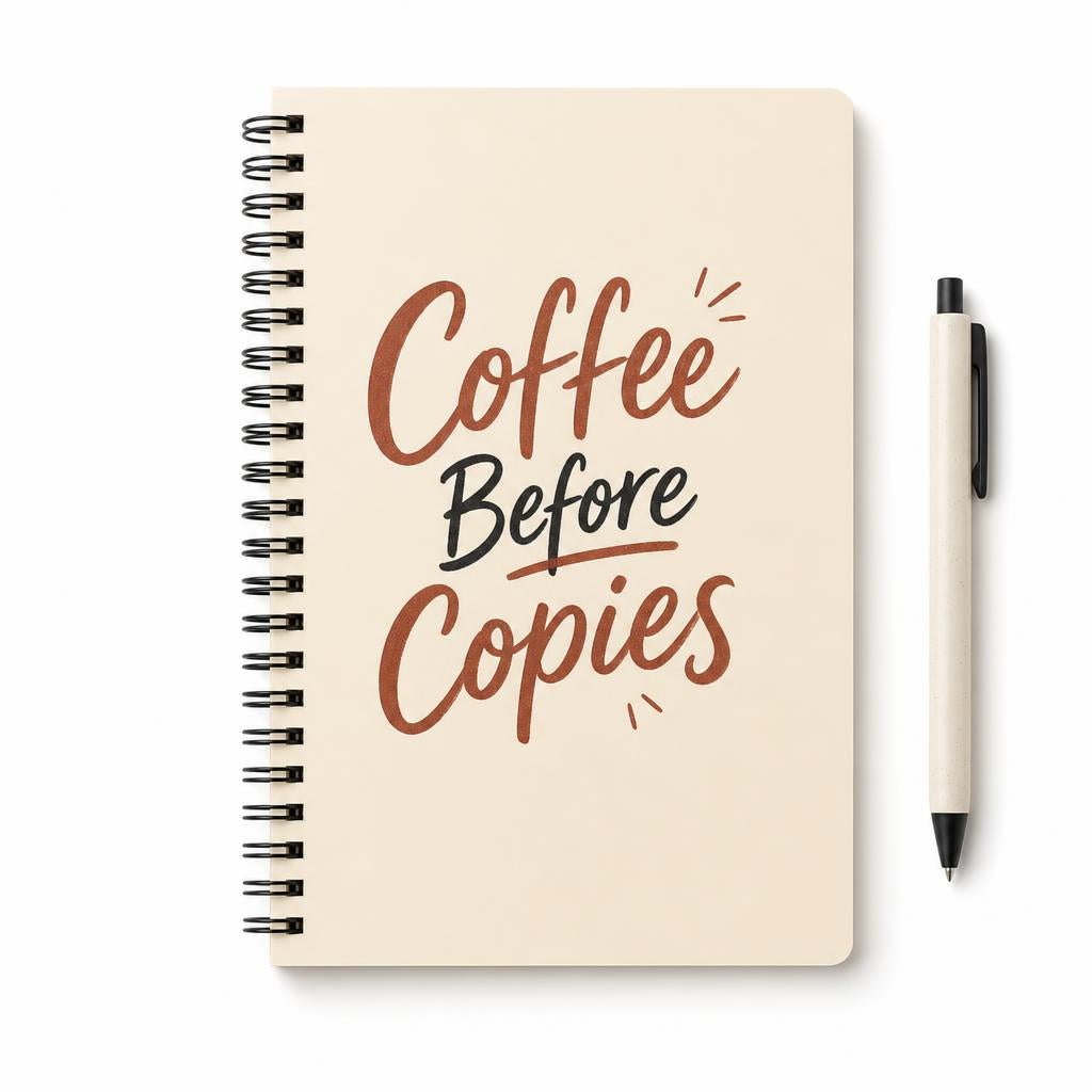 Coffee Before Copies spiral notebook